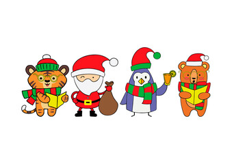 Collection of Christmas stickers isolated on white background. Vector illustration of a cartoon character.