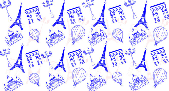Seamless pattern with french landmark, Paris, vector illustration