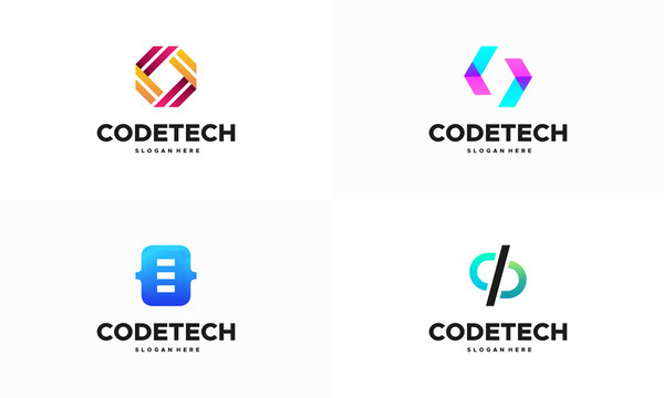 Set of Modern Coding logo designs concept vector, Programmer Technology logo icon vector