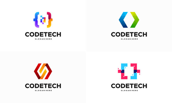 Set of Modern Coding logo designs concept vector, Programmer Technology logo icon vector