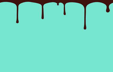 ミント色の背景色に溶けたチョコレートが垂れているおしゃれな背景イラスト