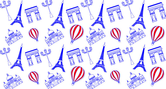 Seamless pattern with french landmark, Paris, vector illustration