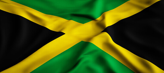 Waving flag concept. National flag of Jamaica. Waving background. 3D rendering.