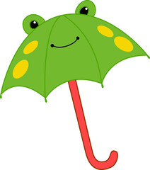 Children's green umbrella with a face. Vector drawing.