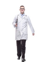 young doctor with a clipboard. isolated on a white