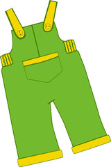 Children's green trousers, overalls. Vector drawing easily editable.