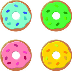 Set of isolated donuts covered with glaze and topping
