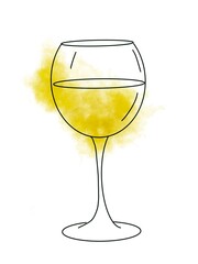 Glass of white wine, doodle style. Hand drawing illustration for bar and restaurant menu