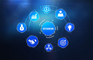Internet, business, Technology and network concept. Outsourcing Human Resources. 3d illustration.
