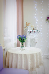 beautiful interior with table and flowers