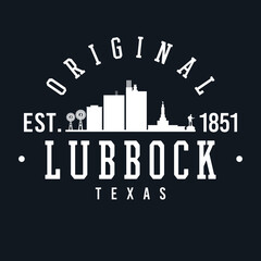 Lubbock, TX, USA Skyline Original. A Logotype Sports College and University Style. Illustration Design Vector City.