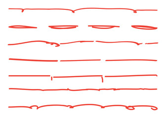 Lines hand drawn vector set isolated on white background. Collection of doodle lines, hand drawn template. Red marker and grunge brush stroke lines, vector illustration