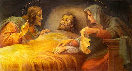 Tuinposter FORLÍ, ITALY - NOVEMBER 11, 2021: The painting Death of St. Joseph in the Cattedrala di Santa Croce by Mario Pesarini (1961). © Renáta Sedmáková