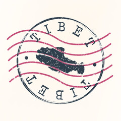 Tibet, China Stamp Map Postal. Silhouette. Passport Round Design. Vector Icon. Design Retro Travel National Symbol.