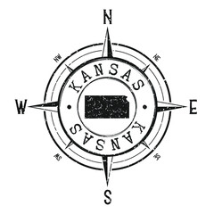 Kansas, USA Stamp Map Compass Adventure. Illustration Travel Country Symbol. Seal Expedition Wind Rose Icon.