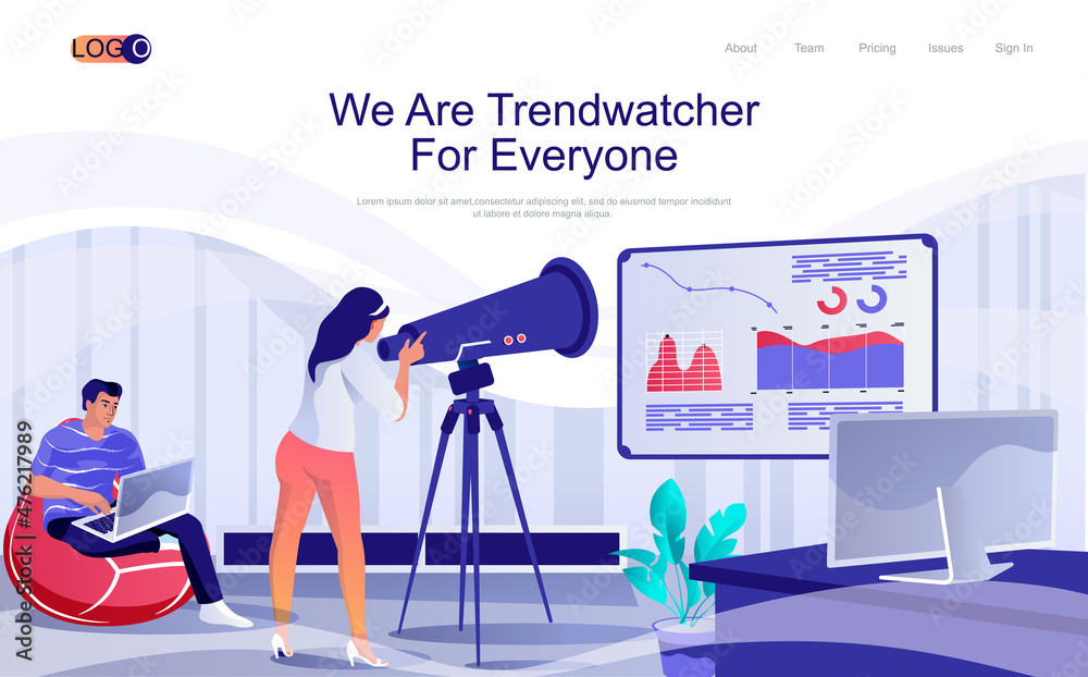Leinwandbilder trendwatcher concept isometric landing page. people analyze trends and new data, making marketing re