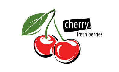 Drawn vector cherry on a white background