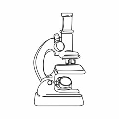 Continuous one simple single line drawing of microscope icon in silhouette on a white background. Linear stylized.