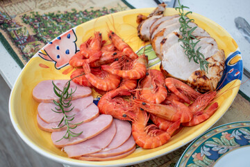 Shrimps, Turkey and Ham Christmas plate