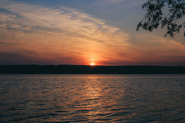 Fototapeta na wymiar Landscape morning sunrise on the river