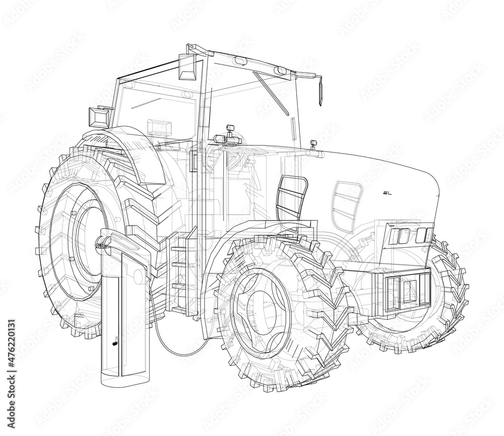 Poster electric farm tractor charging station sketch