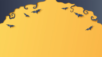 Halloween Background, Scary background with flying bat. paper cut and craft style. vector, illustration.