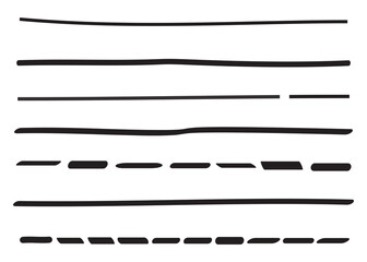 Lines hand drawn vector set isolated on white background. Collection of doodle lines, hand drawn template. Marker and grunge brush stroke lines, vector illustration