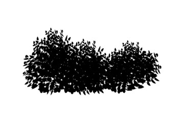 Set of monochrome silhouette of shrubs and trees. Decorative design element in black and white colors.Horizontal panorama with thicket of garden plants.