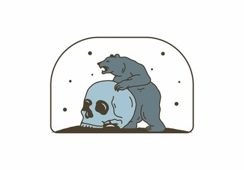 Bear and skull vintage illustration