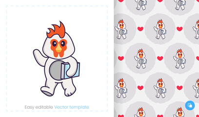 Seamless pattern with cartoon chicken on white background. Can be used on packaging paper, cloth and others.