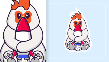 Cute vector chicken. Can be used for stickers, patches, textiles, paper. Vector illustration