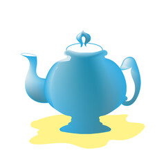Elegant blue porcelain teapot on a light background