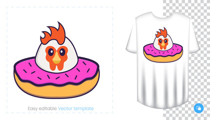 Cute chicken character. Prints on T-shirts, sweatshirts, cases for mobile phones, souvenirs. Isolated vector illustration on white background.
