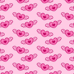 Valentine flying hearts pattern drawing for gift wrap