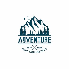 Obraz premium mountains and pine forest logo illustration vector 
