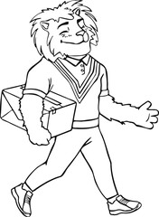 Lion delivery man emotions, symbol in cartoon style, cartoon ser