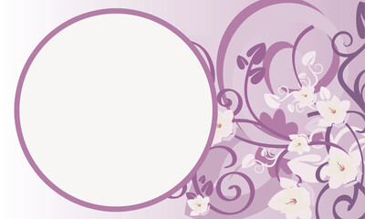 purple floral background with circles on the sides