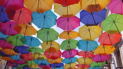 Fototapeta na wymiar Vivid Colors at the Agueda Umbrella Festival in Portugal