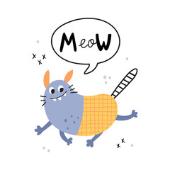 vector image of cute monster and lettering text