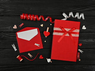 Preparing Valentine gifts on black table