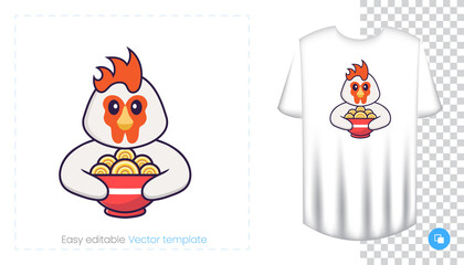 Cute chicken character. Prints on T-shirts, sweatshirts, cases for mobile phones, souvenirs. Isolated vector illustration on white background.