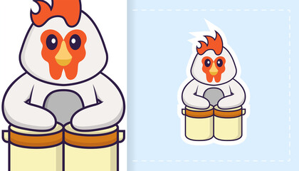 Cute vector chicken. Can be used for stickers, patches, textiles, paper. Vector illustration