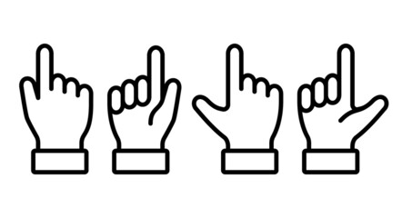 手　指さし　アイコン　注目　イラスト　線画　セット