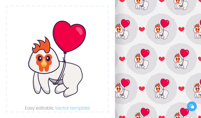 Seamless pattern with cartoon chicken on white background. Can be used on packaging paper, cloth and others.