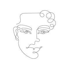 Continuous one line drawing. Abstract portrait of young a black guy of African appearance in minimalistic modern style