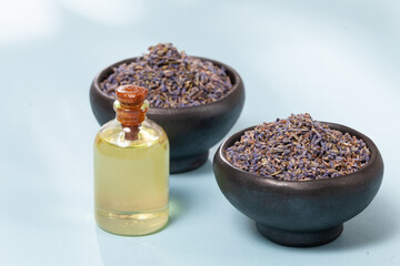 Lavandula - Organic Lavender Essential Oil in Glass Bottle with Dried Flowers