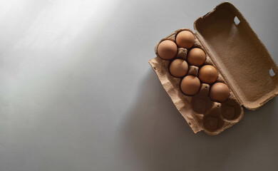 Top view of eggs in carton