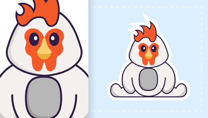 Cute vector chicken. Can be used for stickers, patches, textiles, paper. Vector illustration