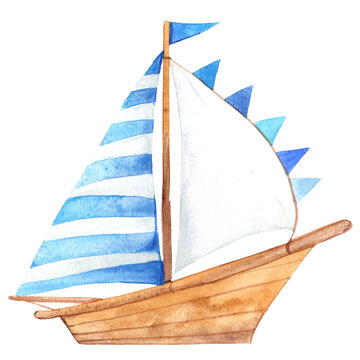 recommend clip art: sailing ship watercolor illustration for decoration for journey on the sea and nautical concept.
