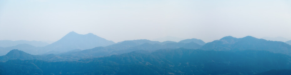 mountains in the fog